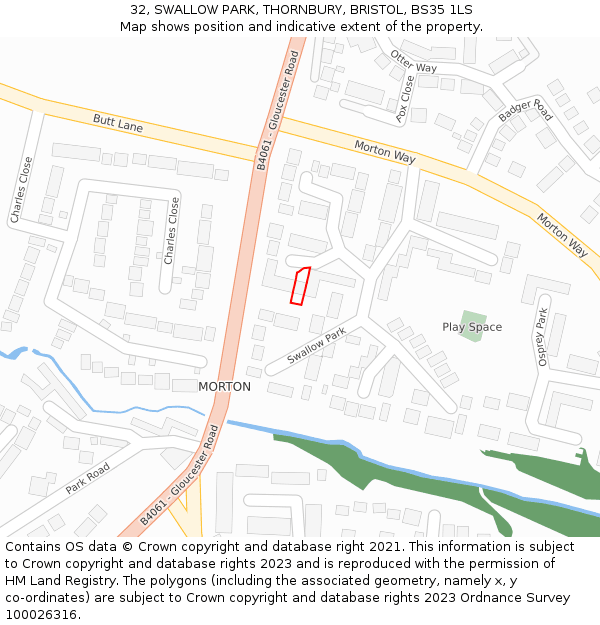 32, SWALLOW PARK, THORNBURY, BRISTOL, BS35 1LS: Location map and indicative extent of plot