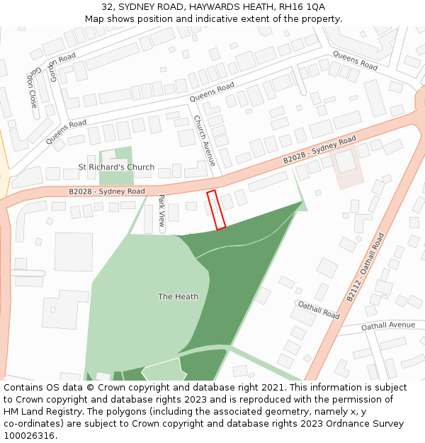 32, SYDNEY ROAD, HAYWARDS HEATH, RH16 1QA: Location map and indicative extent of plot