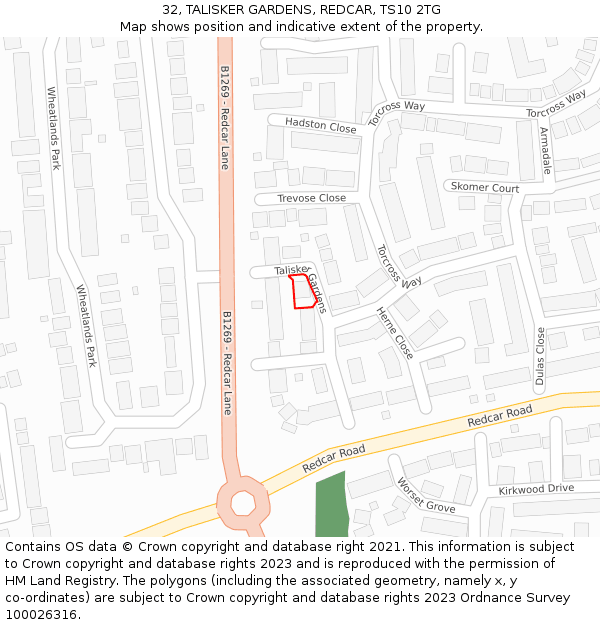 32, TALISKER GARDENS, REDCAR, TS10 2TG: Location map and indicative extent of plot