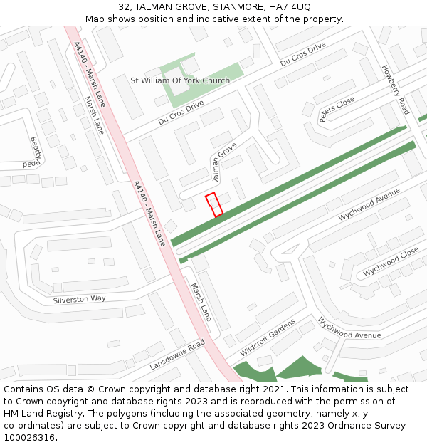 32, TALMAN GROVE, STANMORE, HA7 4UQ: Location map and indicative extent of plot