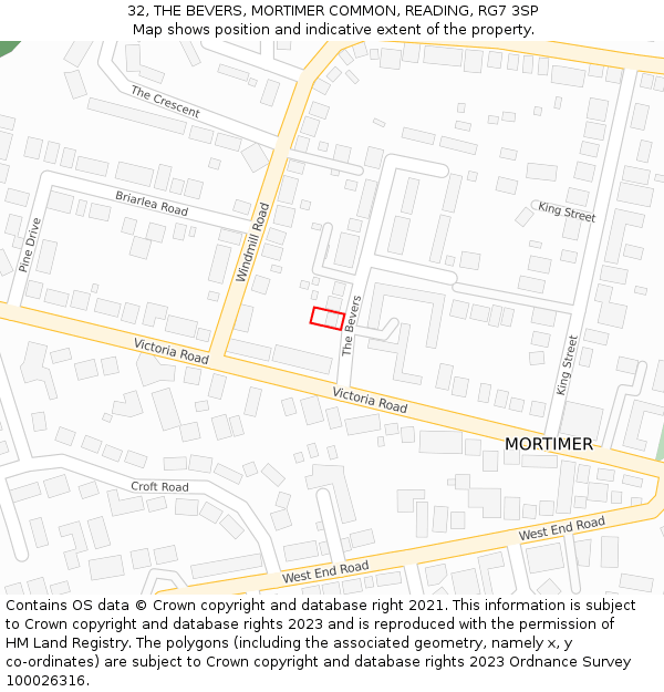 32, THE BEVERS, MORTIMER COMMON, READING, RG7 3SP: Location map and indicative extent of plot