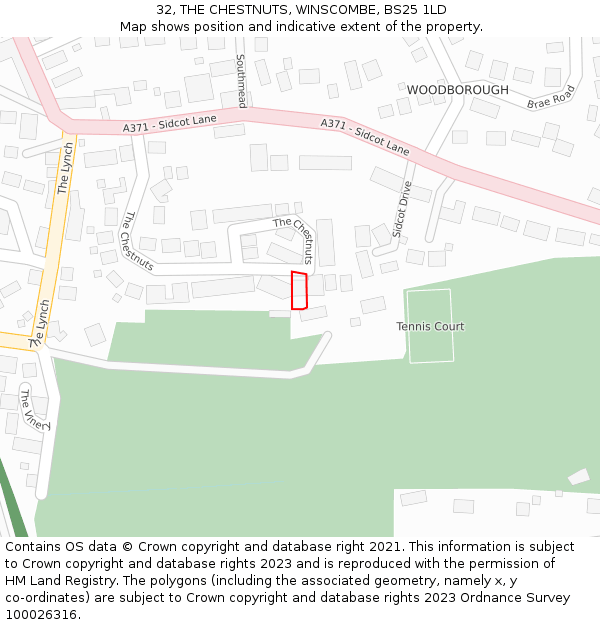 32, THE CHESTNUTS, WINSCOMBE, BS25 1LD: Location map and indicative extent of plot