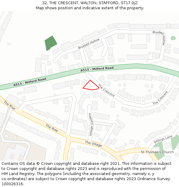 32, THE CRESCENT, WALTON, STAFFORD, ST17 0JZ: Location map and indicative extent of plot