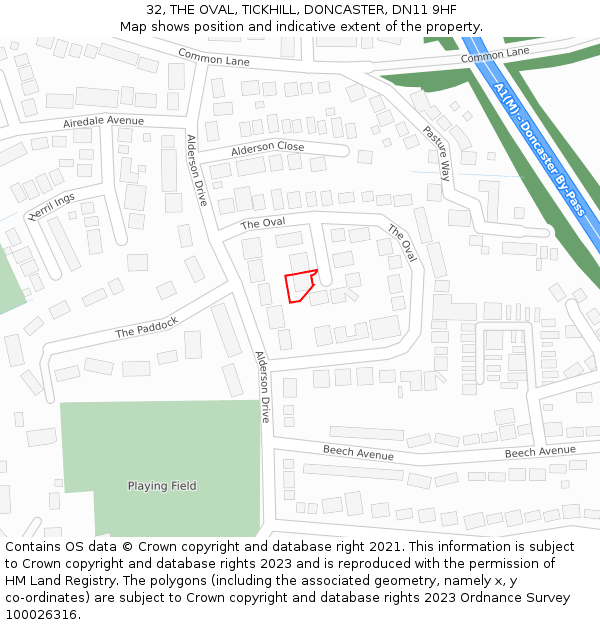 32, THE OVAL, TICKHILL, DONCASTER, DN11 9HF: Location map and indicative extent of plot