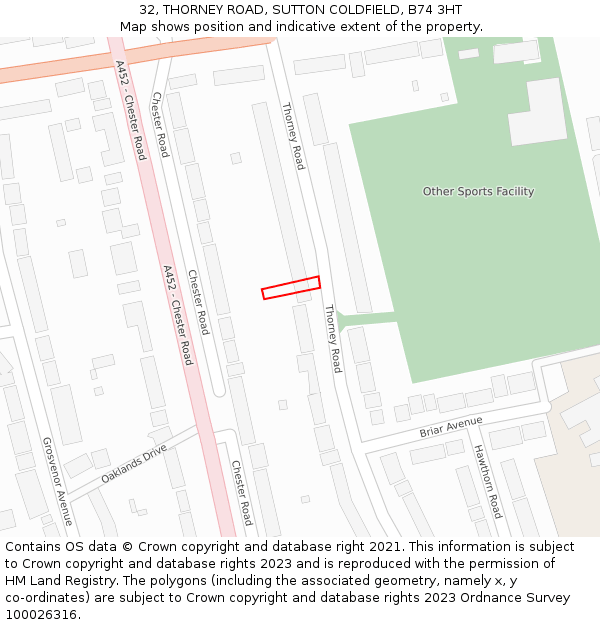 32, THORNEY ROAD, SUTTON COLDFIELD, B74 3HT: Location map and indicative extent of plot