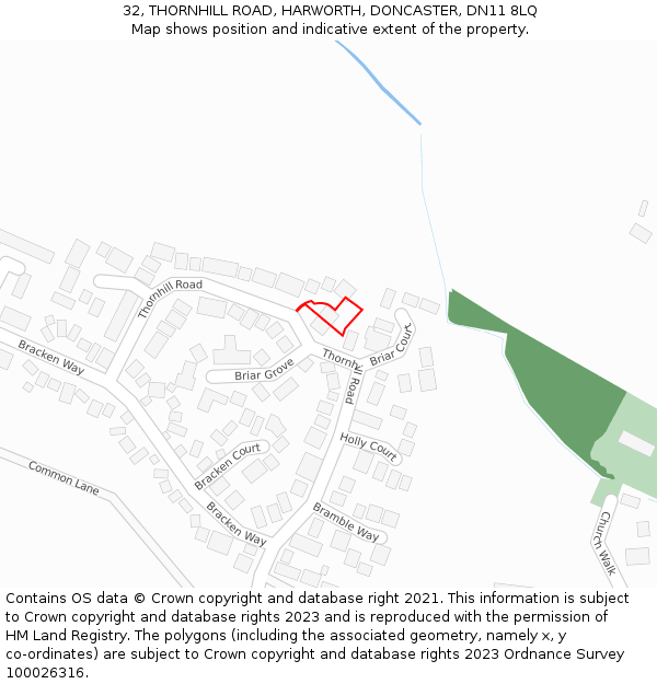 32, THORNHILL ROAD, HARWORTH, DONCASTER, DN11 8LQ: Location map and indicative extent of plot