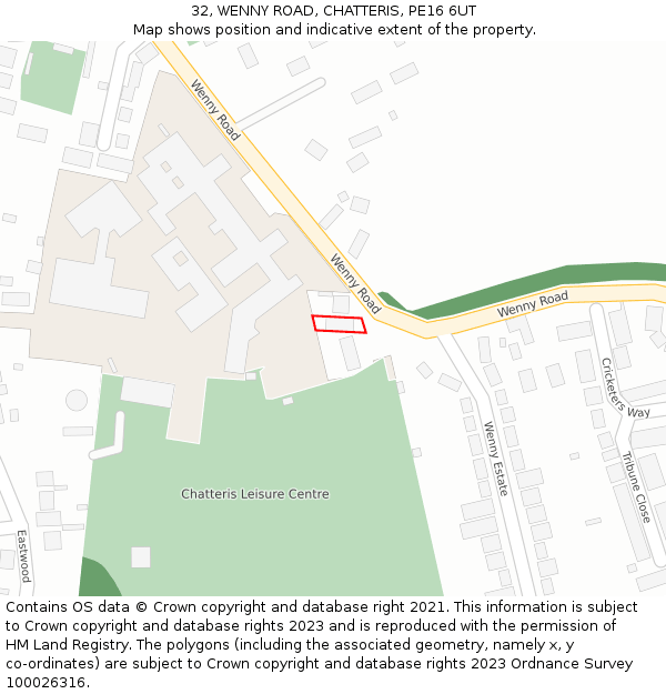 32, WENNY ROAD, CHATTERIS, PE16 6UT: Location map and indicative extent of plot