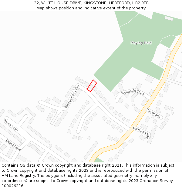 32, WHITE HOUSE DRIVE, KINGSTONE, HEREFORD, HR2 9ER: Location map and indicative extent of plot