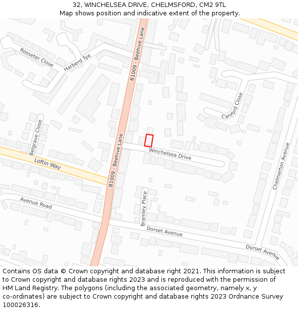 32, WINCHELSEA DRIVE, CHELMSFORD, CM2 9TL: Location map and indicative extent of plot