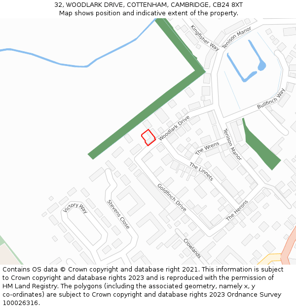 32, WOODLARK DRIVE, COTTENHAM, CAMBRIDGE, CB24 8XT: Location map and indicative extent of plot