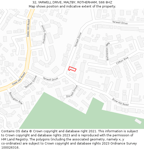 32, YARWELL DRIVE, MALTBY, ROTHERHAM, S66 8HZ: Location map and indicative extent of plot