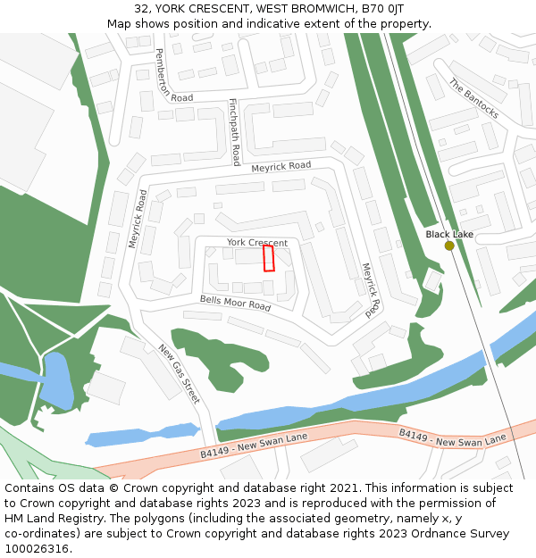 32, YORK CRESCENT, WEST BROMWICH, B70 0JT: Location map and indicative extent of plot