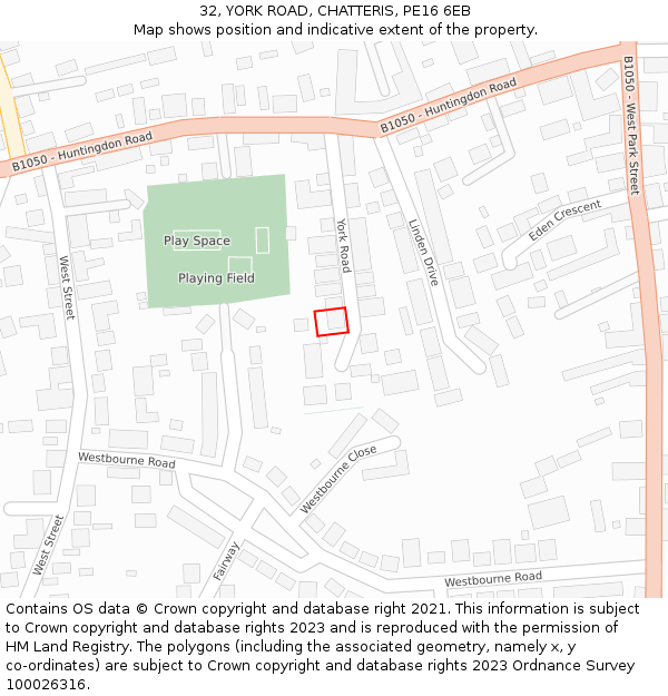 32, YORK ROAD, CHATTERIS, PE16 6EB: Location map and indicative extent of plot