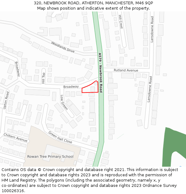 320, NEWBROOK ROAD, ATHERTON, MANCHESTER, M46 9QP: Location map and indicative extent of plot