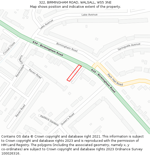 322, BIRMINGHAM ROAD, WALSALL, WS5 3NE: Location map and indicative extent of plot