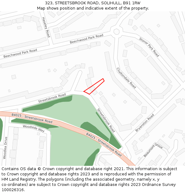 323, STREETSBROOK ROAD, SOLIHULL, B91 1RW: Location map and indicative extent of plot