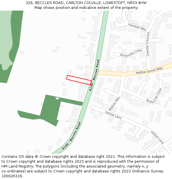 326, BECCLES ROAD, CARLTON COLVILLE, LOWESTOFT, NR33 8HW: Location map and indicative extent of plot