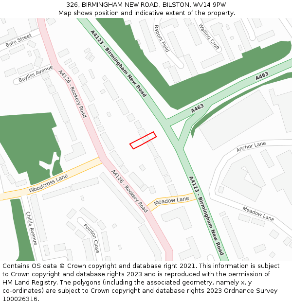 326, BIRMINGHAM NEW ROAD, BILSTON, WV14 9PW: Location map and indicative extent of plot