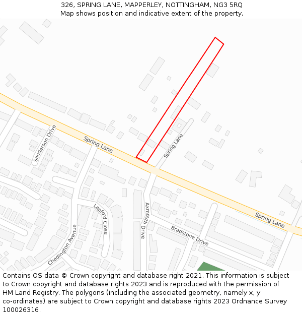 326, SPRING LANE, MAPPERLEY, NOTTINGHAM, NG3 5RQ: Location map and indicative extent of plot