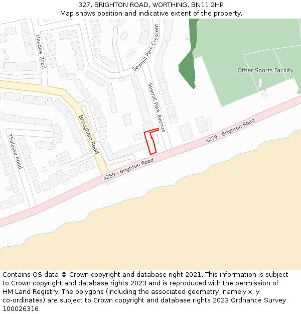 327, BRIGHTON ROAD, WORTHING, BN11 2HP: Location map and indicative extent of plot