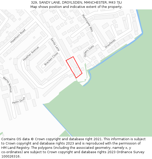 329, SANDY LANE, DROYLSDEN, MANCHESTER, M43 7JU: Location map and indicative extent of plot