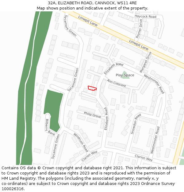 32A, ELIZABETH ROAD, CANNOCK, WS11 4RE: Location map and indicative extent of plot