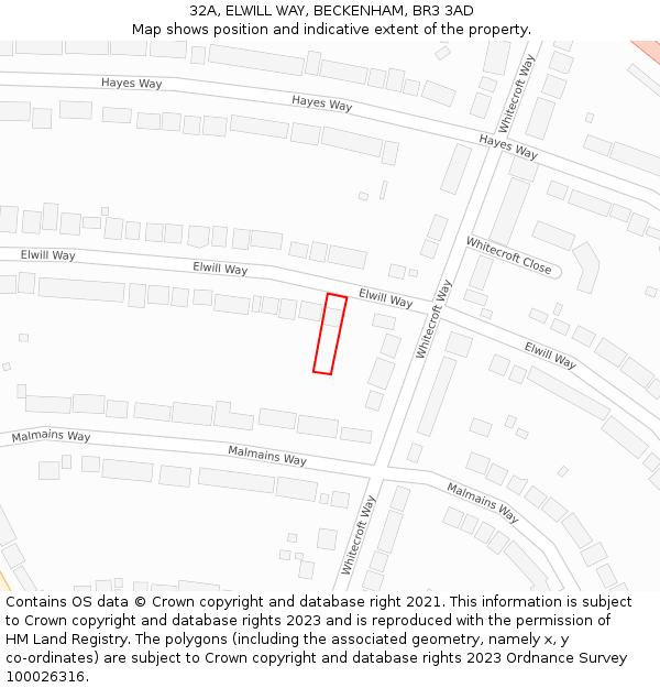 32A, ELWILL WAY, BECKENHAM, BR3 3AD: Location map and indicative extent of plot