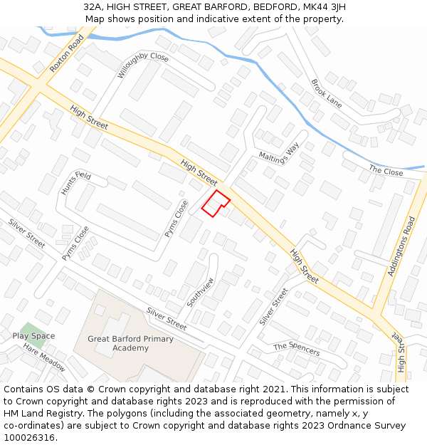 32A, HIGH STREET, GREAT BARFORD, BEDFORD, MK44 3JH: Location map and indicative extent of plot