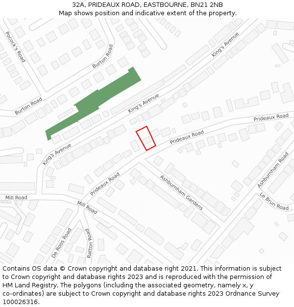 32A, PRIDEAUX ROAD, EASTBOURNE, BN21 2NB: Location map and indicative extent of plot