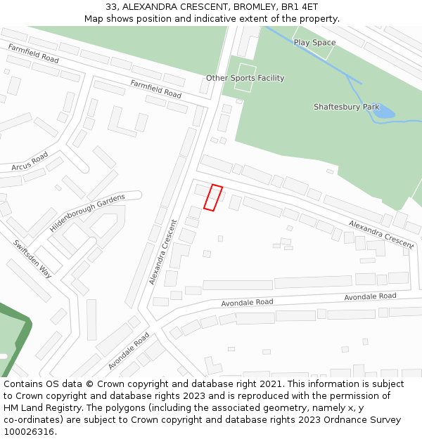 33, ALEXANDRA CRESCENT, BROMLEY, BR1 4ET: Location map and indicative extent of plot