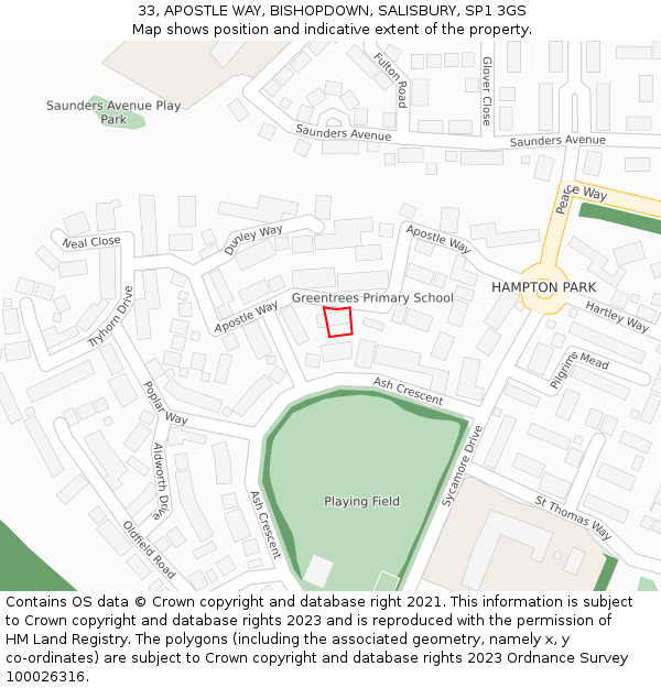 33, APOSTLE WAY, BISHOPDOWN, SALISBURY, SP1 3GS: Location map and indicative extent of plot