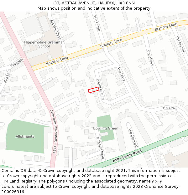 33, ASTRAL AVENUE, HALIFAX, HX3 8NN: Location map and indicative extent of plot