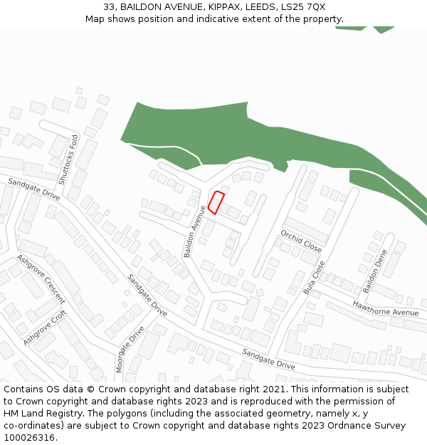 33, BAILDON AVENUE, KIPPAX, LEEDS, LS25 7QX: Location map and indicative extent of plot