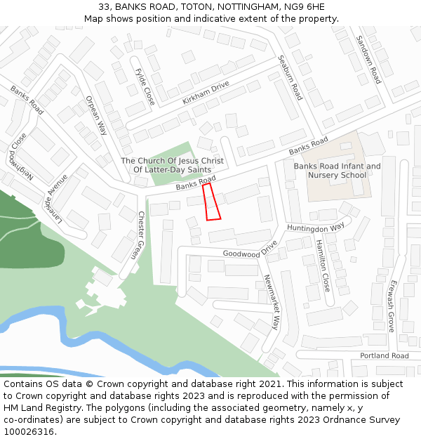 33, BANKS ROAD, TOTON, NOTTINGHAM, NG9 6HE: Location map and indicative extent of plot