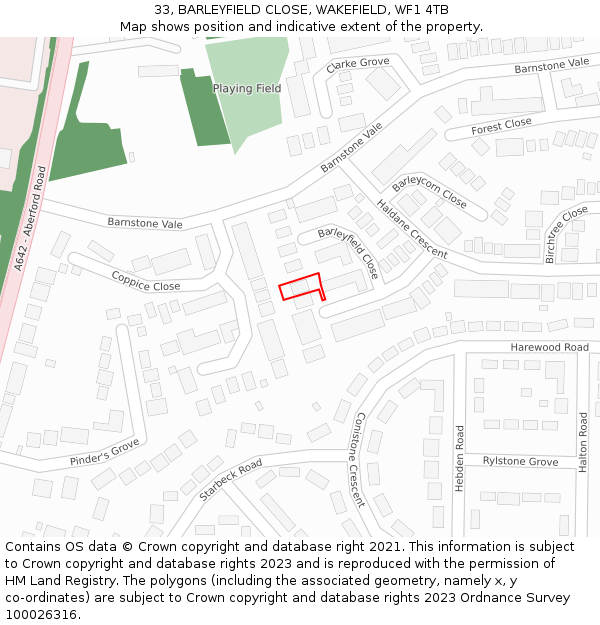 33, BARLEYFIELD CLOSE, WAKEFIELD, WF1 4TB: Location map and indicative extent of plot