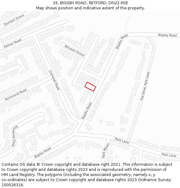 33, BIGSBY ROAD, RETFORD, DN22 6SE: Location map and indicative extent of plot