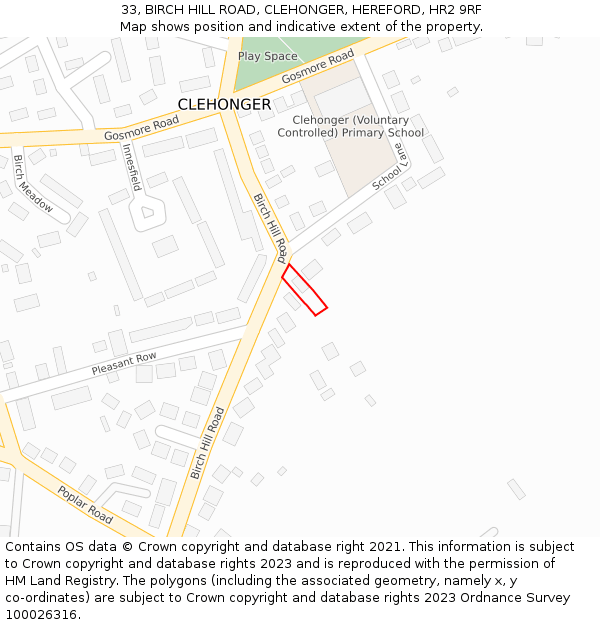 33, BIRCH HILL ROAD, CLEHONGER, HEREFORD, HR2 9RF: Location map and indicative extent of plot