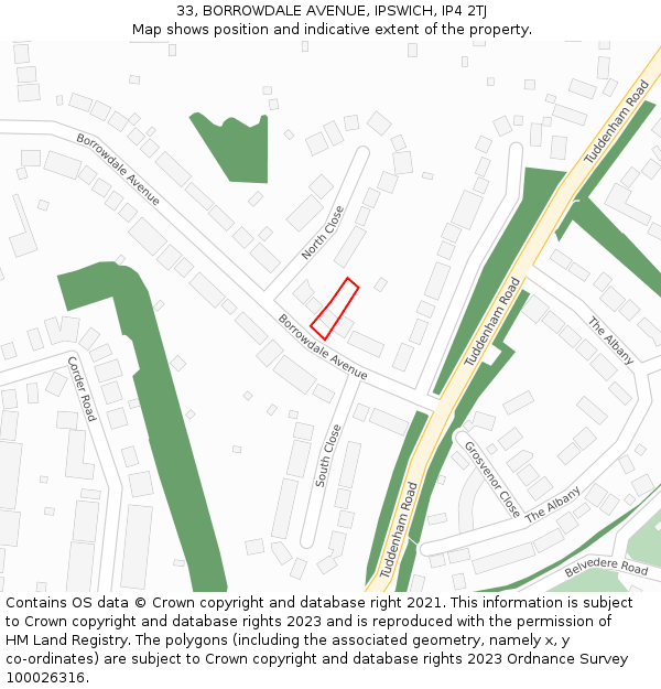 33, BORROWDALE AVENUE, IPSWICH, IP4 2TJ: Location map and indicative extent of plot