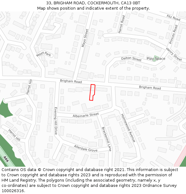 33, BRIGHAM ROAD, COCKERMOUTH, CA13 0BT: Location map and indicative extent of plot