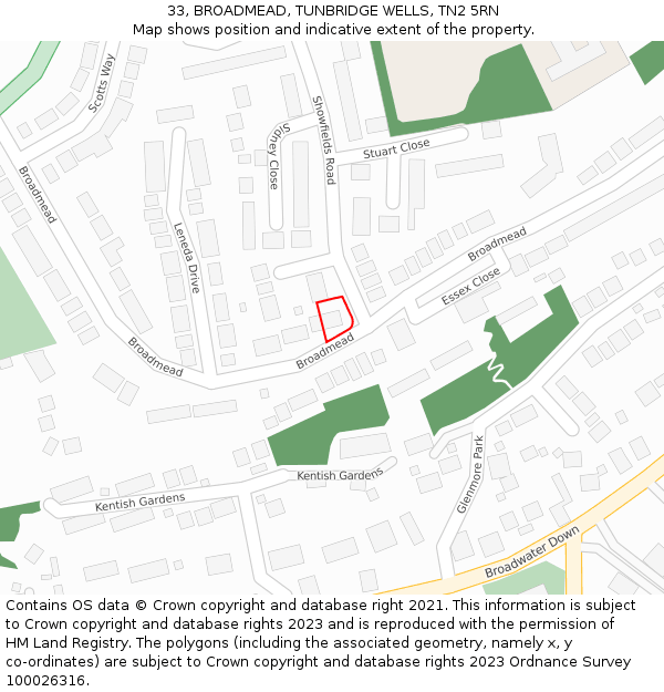 33, BROADMEAD, TUNBRIDGE WELLS, TN2 5RN: Location map and indicative extent of plot