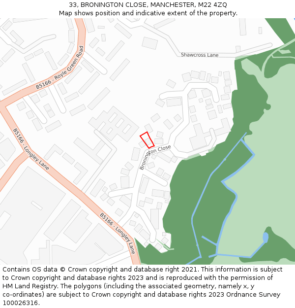 33, BRONINGTON CLOSE, MANCHESTER, M22 4ZQ: Location map and indicative extent of plot