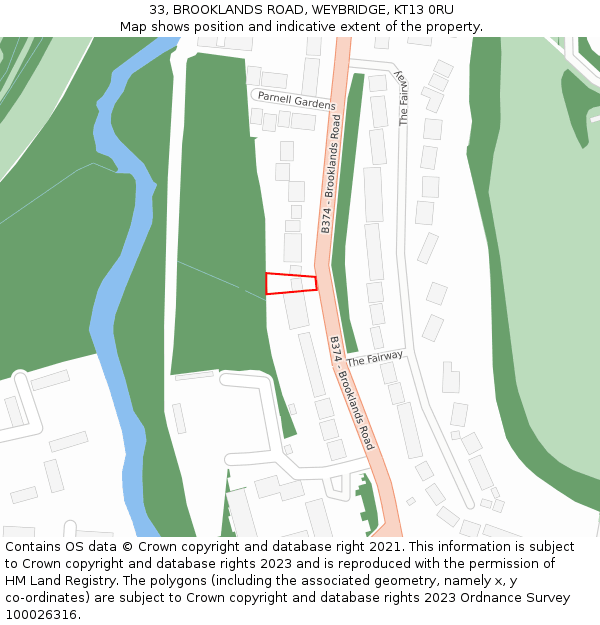 33, BROOKLANDS ROAD, WEYBRIDGE, KT13 0RU: Location map and indicative extent of plot