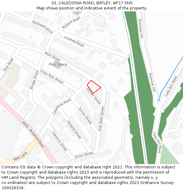 33, CALEDONIA ROAD, BATLEY, WF17 5NS: Location map and indicative extent of plot