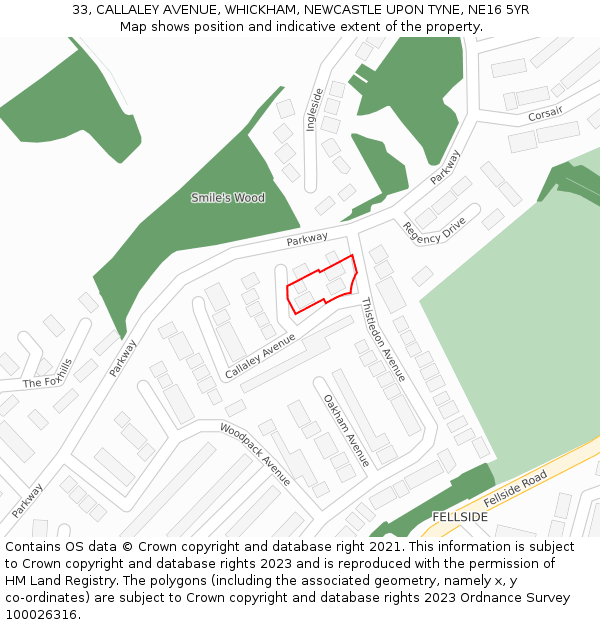 33, CALLALEY AVENUE, WHICKHAM, NEWCASTLE UPON TYNE, NE16 5YR: Location map and indicative extent of plot