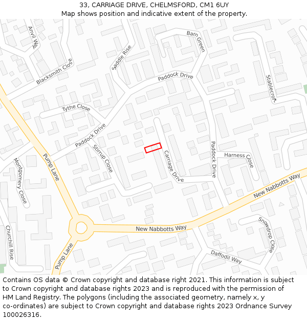 33, CARRIAGE DRIVE, CHELMSFORD, CM1 6UY: Location map and indicative extent of plot