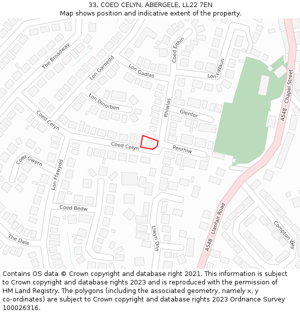 33, COED CELYN, ABERGELE, LL22 7EN: Location map and indicative extent of plot