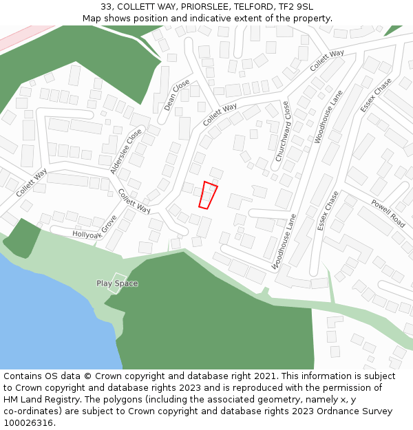 33, COLLETT WAY, PRIORSLEE, TELFORD, TF2 9SL: Location map and indicative extent of plot