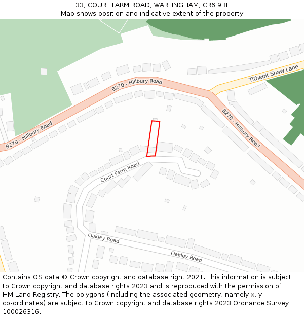 33, COURT FARM ROAD, WARLINGHAM, CR6 9BL: Location map and indicative extent of plot