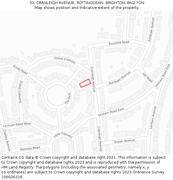 33, CRANLEIGH AVENUE, ROTTINGDEAN, BRIGHTON, BN2 7GN: Location map and indicative extent of plot