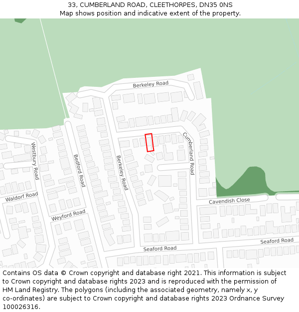 33, CUMBERLAND ROAD, CLEETHORPES, DN35 0NS: Location map and indicative extent of plot